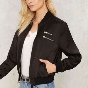 NASTY GAL Satin Zipper Bomber Jacket
